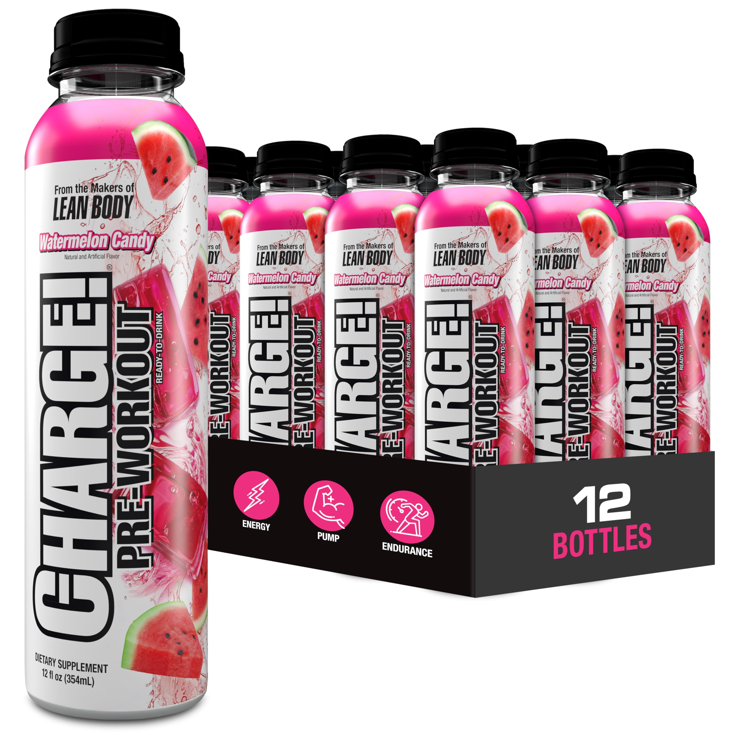LABRADA Charge Pre Workout Watermelon Candy RTD Drink – Pump, Energy, Endurance Formula with 10g Glycerol, 6g L-Citrulline Malate, 4g Beta Alanine, 300mg Caffei
