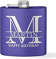 Vista 5 de Frasco grabado personalizado de acero inoxidable negro de 6 onzas – Halpert, regalos de whisky para hombres – Frasco discreto de bolsillo de metal