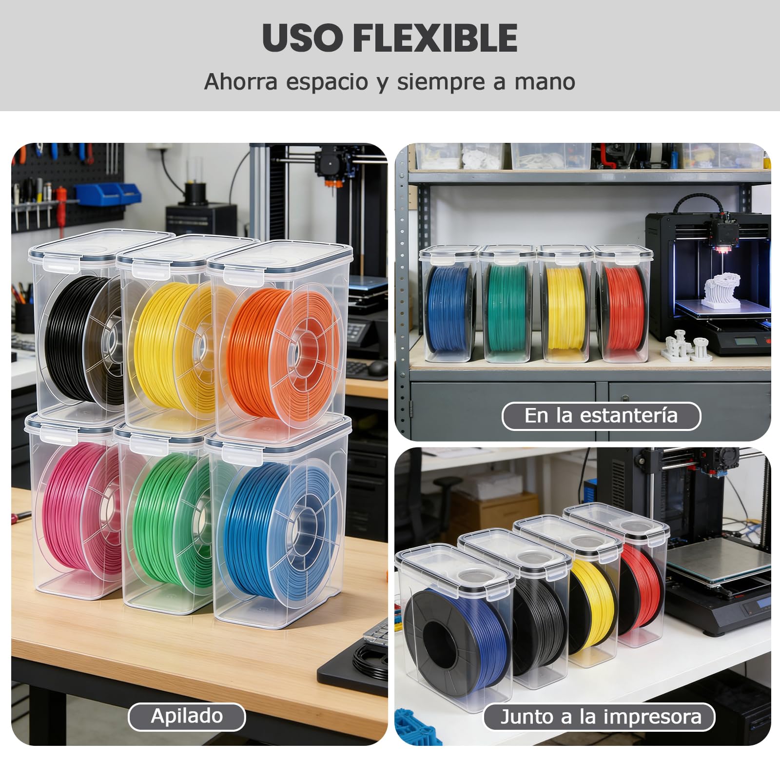 Caja de almacenamiento de filamentos, 6 unidades, caja de filamentos para impresión 3D, sellado y protección, resistente al agua y al polvo, con desecante y etiquetas, 4,0 L