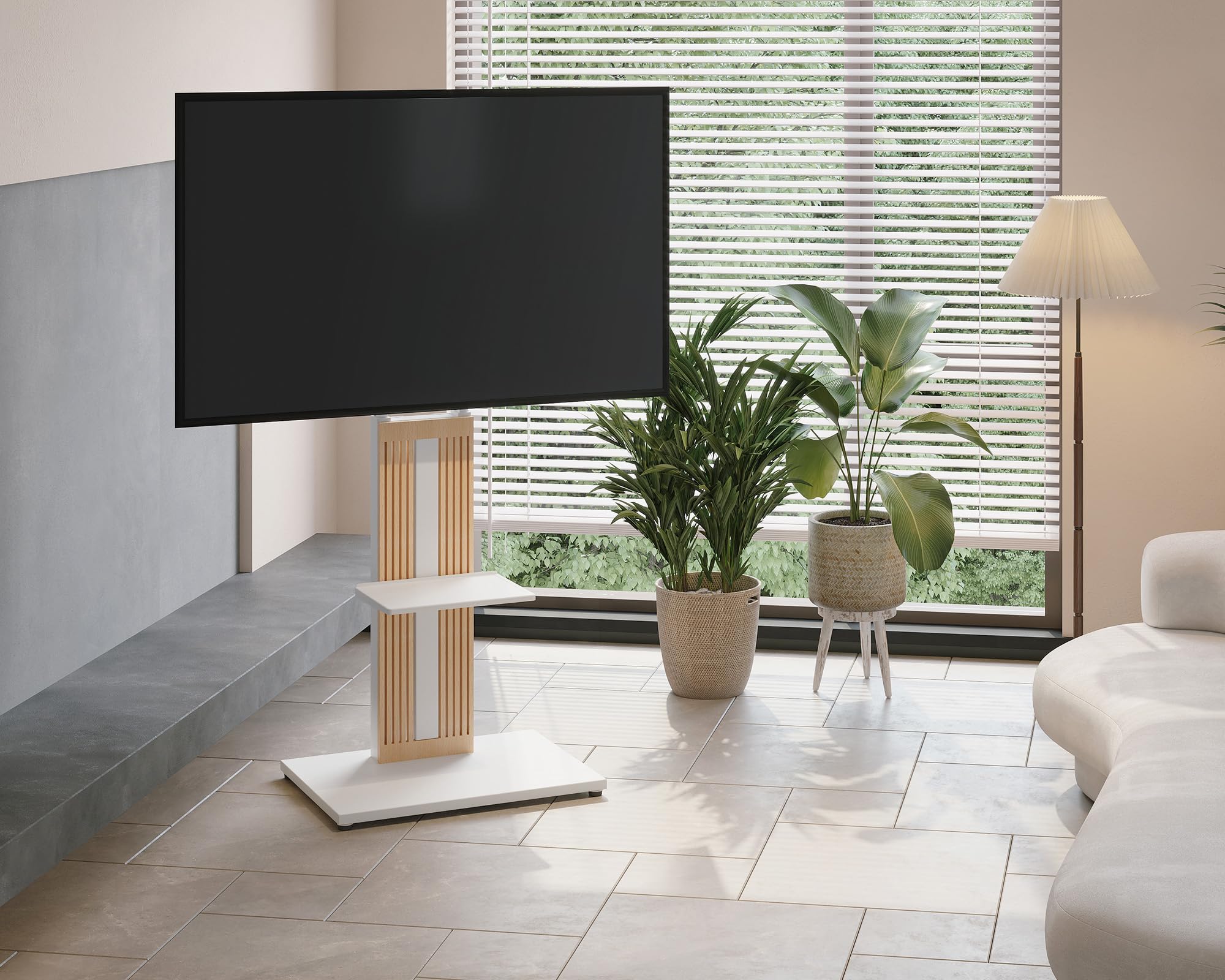FITUEYES Estante para Soporte de TV de pie Serie Zen Serie Cantor cargable hasta 10 kg Blanco