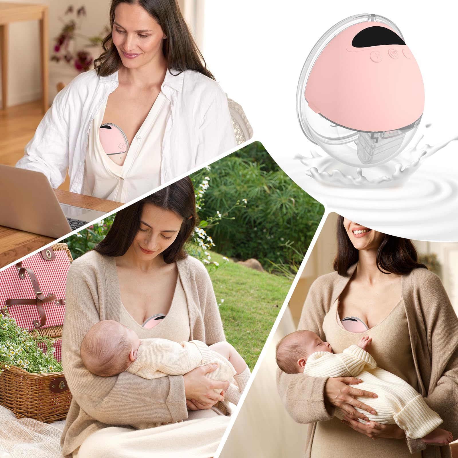 Milchpumpe Elektrisch Handsfree, Tragbare Milchpumpe Freihändig & Leise, 4 Modi und 12 Saugstufen, Wiederaufladbare Elektrische Milchpumpe mit 19/21/24 mm Flansch (Pink, 21mm)