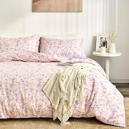 McVernon's Floral Duvet Cover Queen Size 3 Pieces, Flower Queen Duvet Cover with 2 Pillow Shams, Soft Bedding Set for All Season, Breathable, Zipper Closure, Queen(90''x90'')