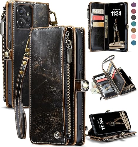 Miniatura 11 de Defencase Funda tipo cartera compatible con Motorola Moto G Stylus 5G 2023 con bloqueo RFID, cierre de cremallera, tarjetero de piel sintética suave