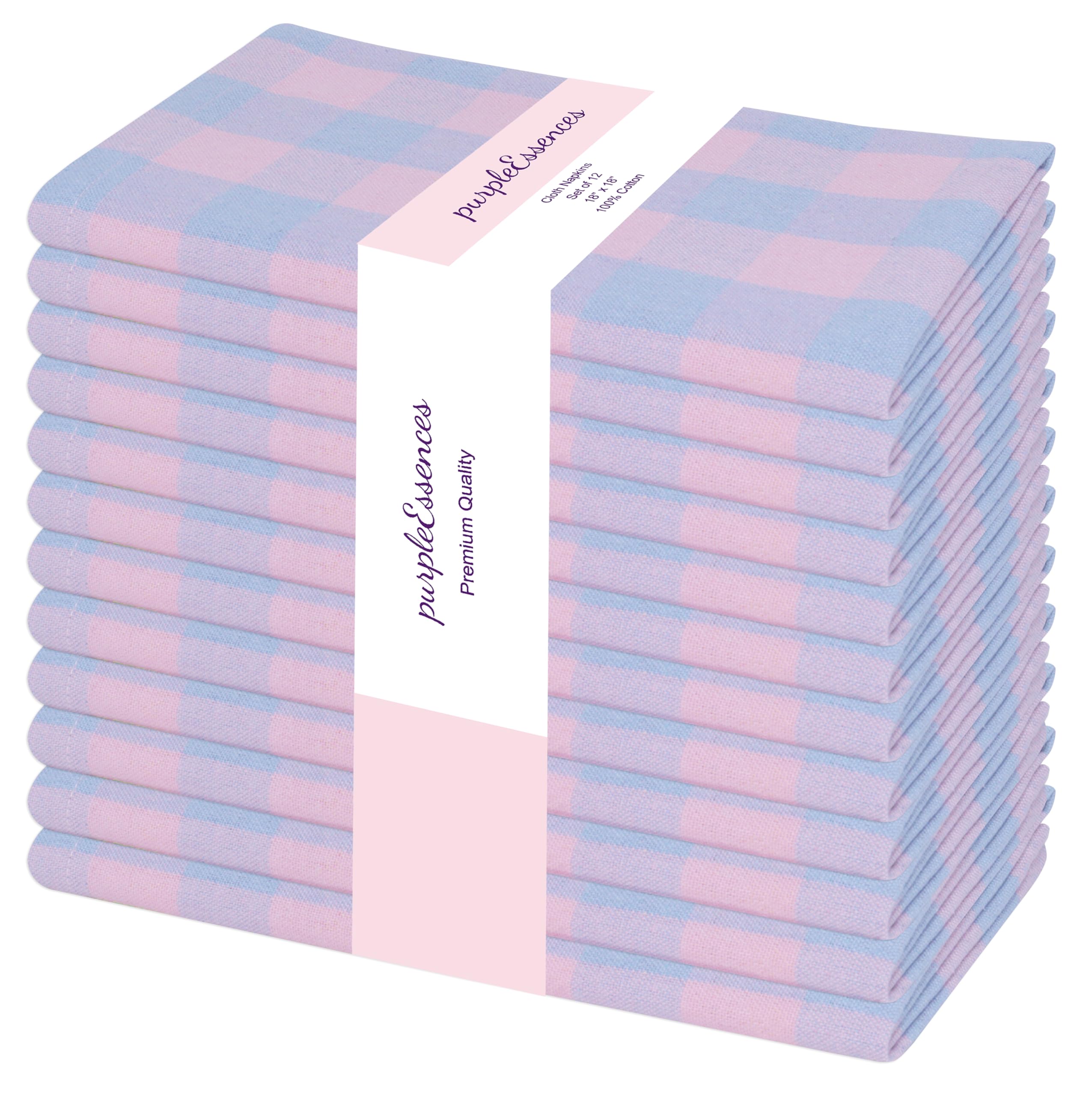 PurpleEssences Buffalo Plaid Cloth Napkins - Mitered Corners - Spring Easter Summer - Gingham Check Dinner Napkin - Set of 12-100% Cotton - 18x18 Inch