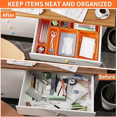 Miniatura 4 de Paquete de 45 bandejas organizadoras de cajones de escritorio, 3 tamaños, organizador de cajones de plástico para cocina, baño, oficina, tocador,