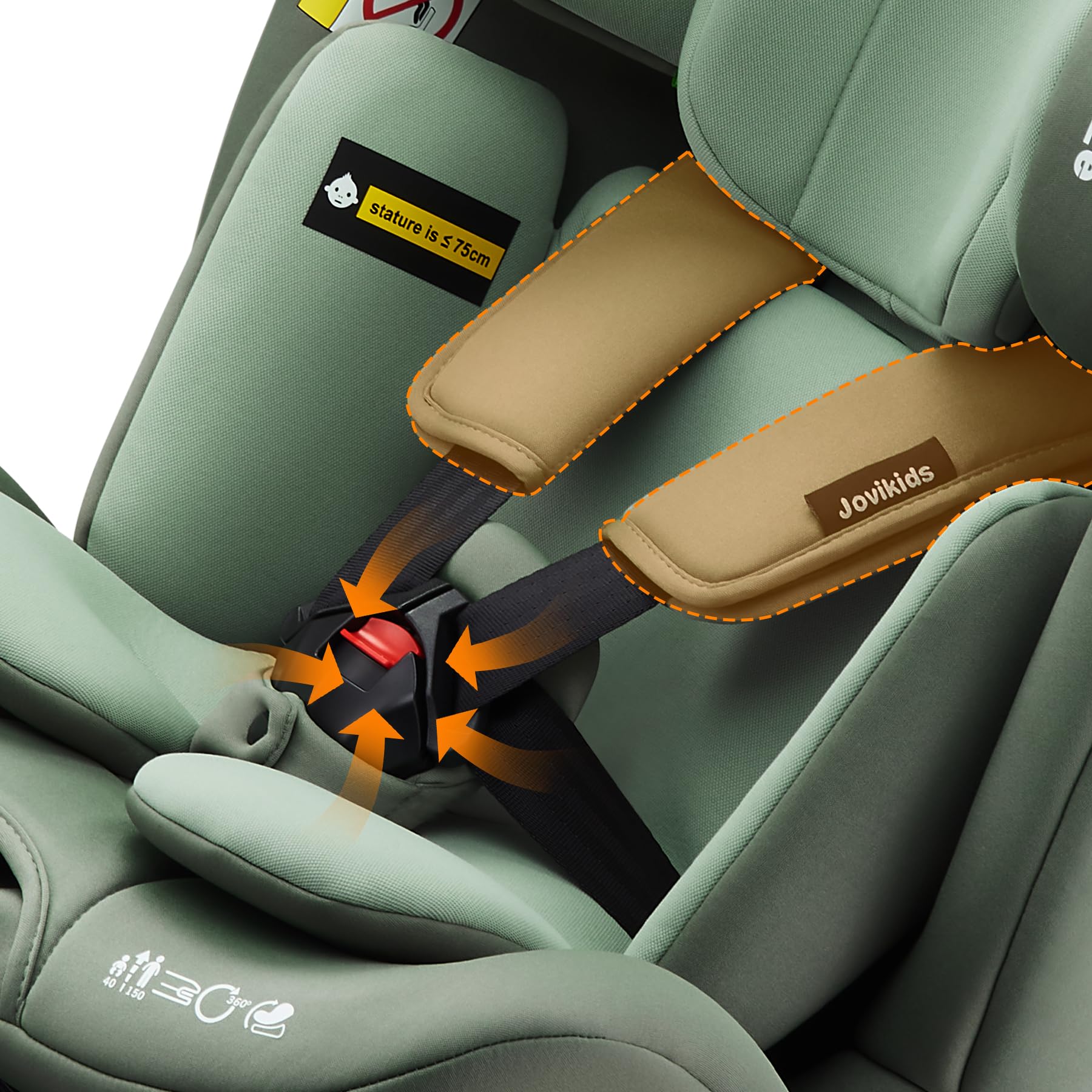 Jovikids Siege Auto, i-Size 40-150 cm, ISOFIX pour Groupe 0/1/2/3, Bébé de 0-12 ans, 0 à 36 kg Environ, ECE R129, 360° pivotant, 12 Positions d'Appui-tête, Top Tether, Siège Auto