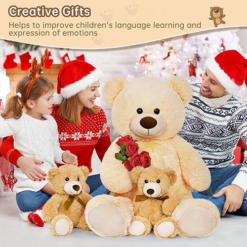 Miniatura 4 de MaoGoLan Oso de peluche gigante de 35.4 pulgadas, mamá con 2 bebés de 14 pulgadas, oso de peluche grande para baby shower, regalo grande para niños,