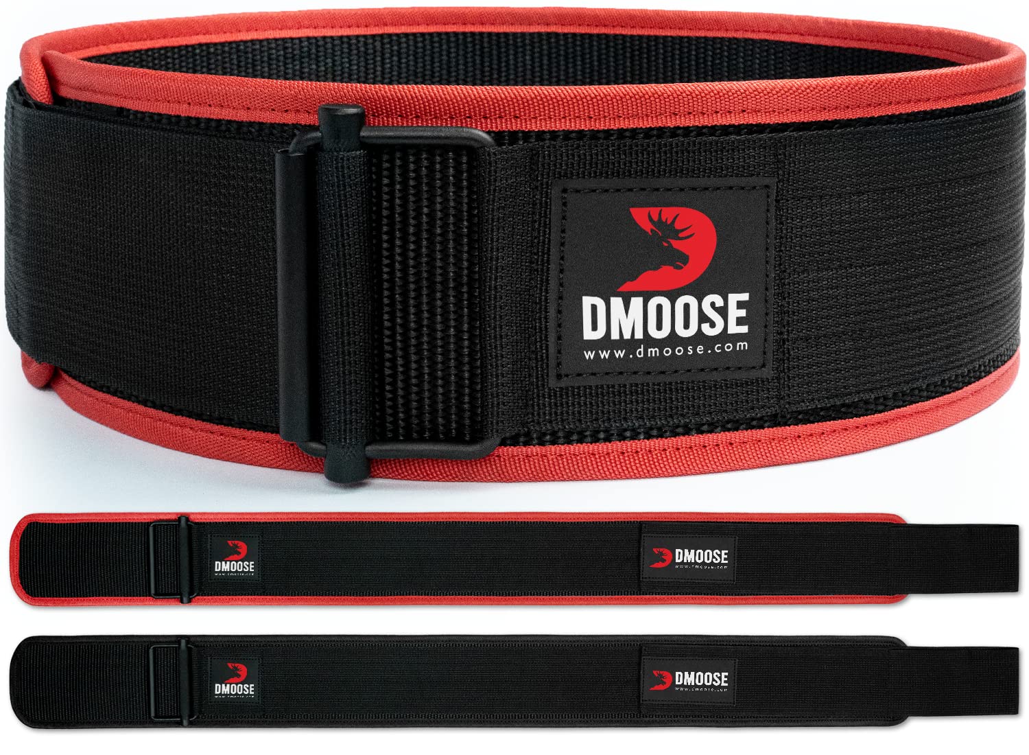 DMoose Weight Lifting Belt - Auto Locking Gym Belt for Olympic Training, WOD, Cross Training for Men and Women - 4" Nylon Workout belt with Adjustable Buckle - Provides Lumbar Support and Stability
