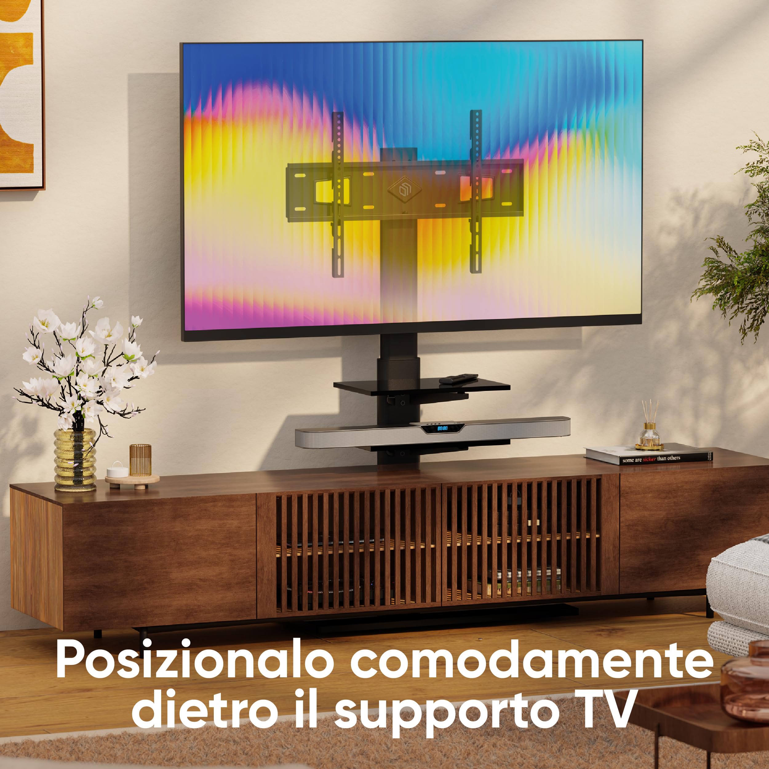 ONKRON Piedistallo TV da 32 a 65 pollici, Carico Totale 40 kg, Porta Televisore da Terra max VESA 600x400 mm, Piede TV Universale, Girevole, Porta Televisore con Ripiani, Nero, TS5550-B