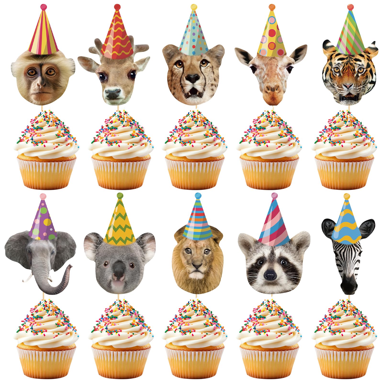 Tazuxetuqe 40 Pieces Safari Animal Cupcake Decoration Party Creature Birthday Cake Ornaments Jungle Theme Cupcake Toppers For Kids Wild Zoo Celebration