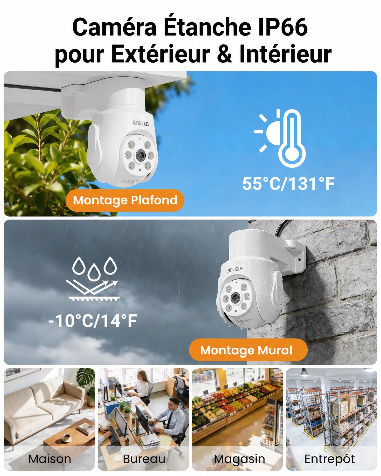 Anlapus 2MP PTZ Kit Caméra Surveillance avec Fil Extérieure DVR 8CH en 5MP | Détection Humain/Véhicule, Caméra Sécurité Rotation 360°, Enregistrement 24/7, Alerte Instantanée via APP gratuite