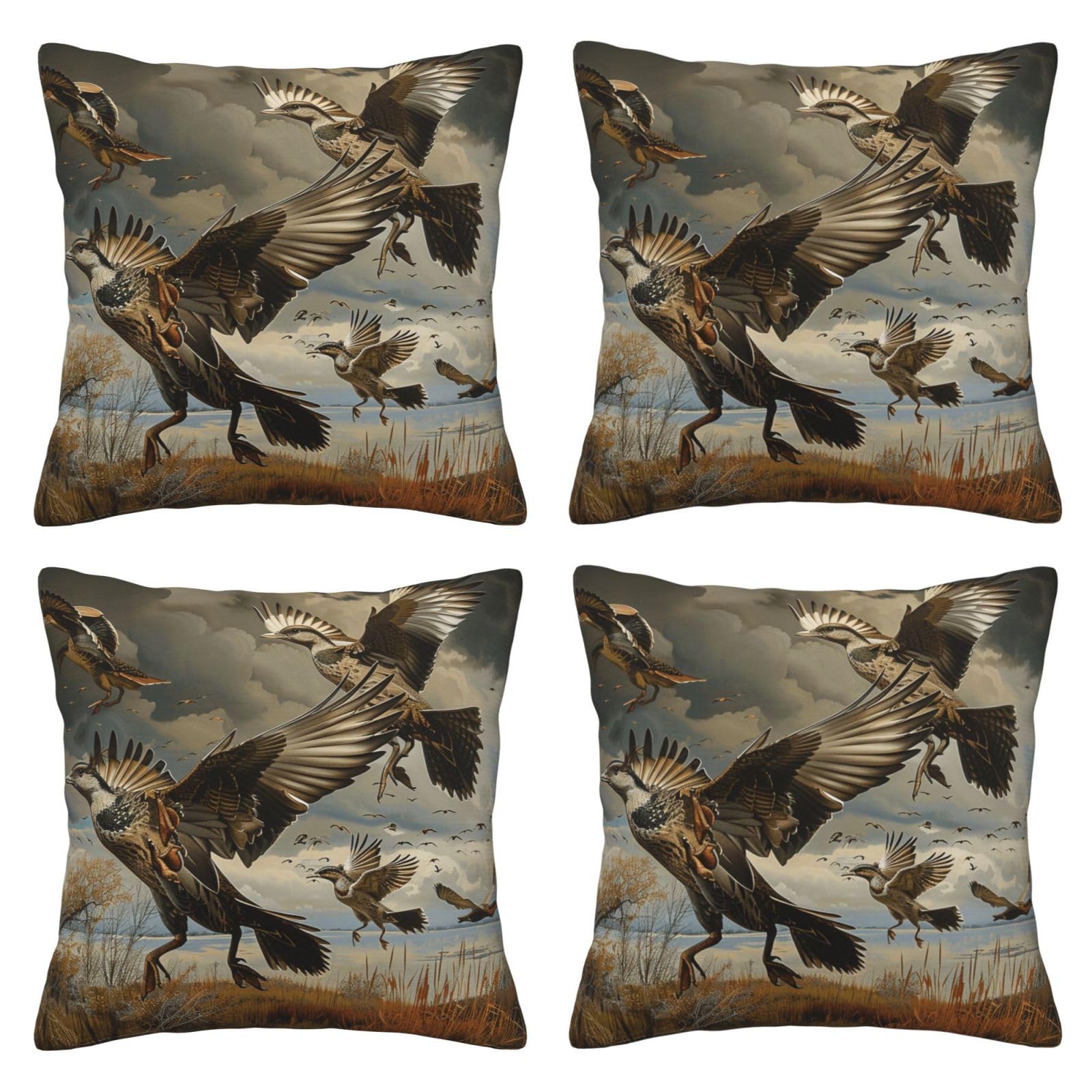 Hunting Flying Wild Throw Pillow Cases 4 Pack Square Pillowcases Super Soft Pillow Protectors With Zipper for Couch Livingroom Sofa Bed Office Car,40x40 CM