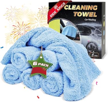 Car Wash Towels 16x16 - Coral Fleece, Blue 6-Pack