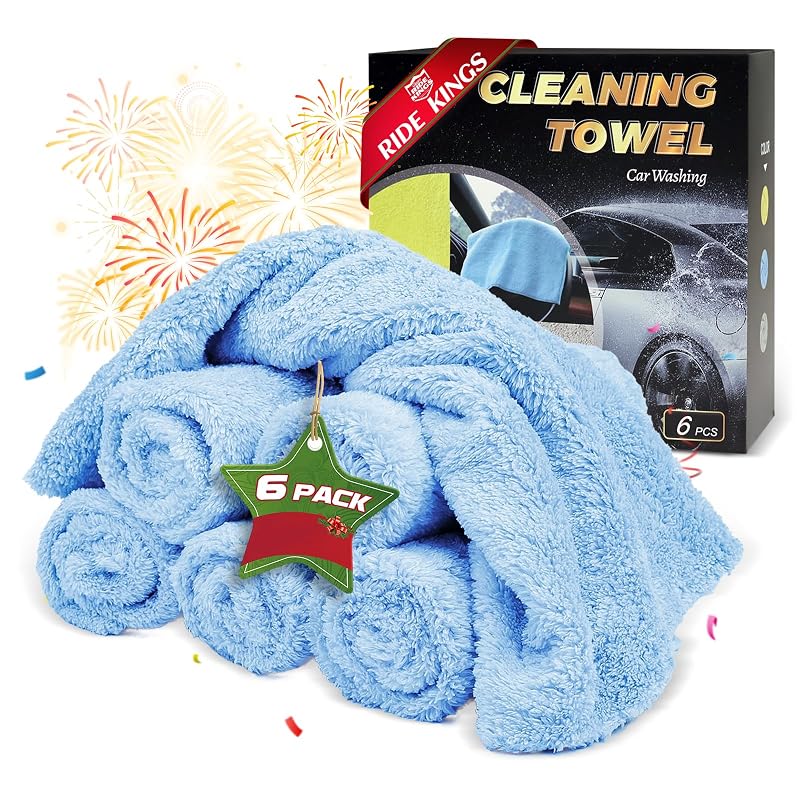 Toalhas para Lavagem Automotiva de Microfibra Coral Fleece Azul, 40,6 x 40,6 cm, Pacote com 6
