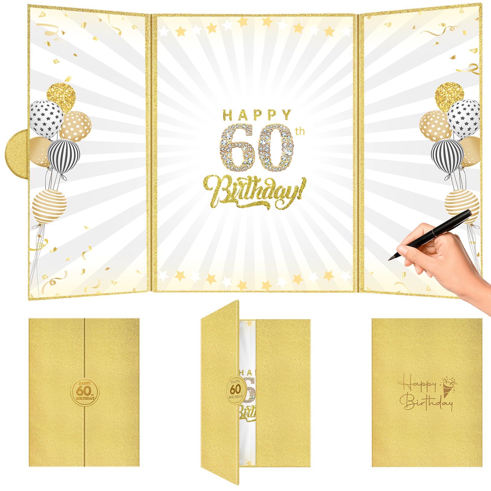 60th Birthday Decoration, Gold Guest Book Alternative for 60 Years Old Party, Signature Keepsake Board with Large Signing Space, Birthday Card Gift Decor for Men & Women