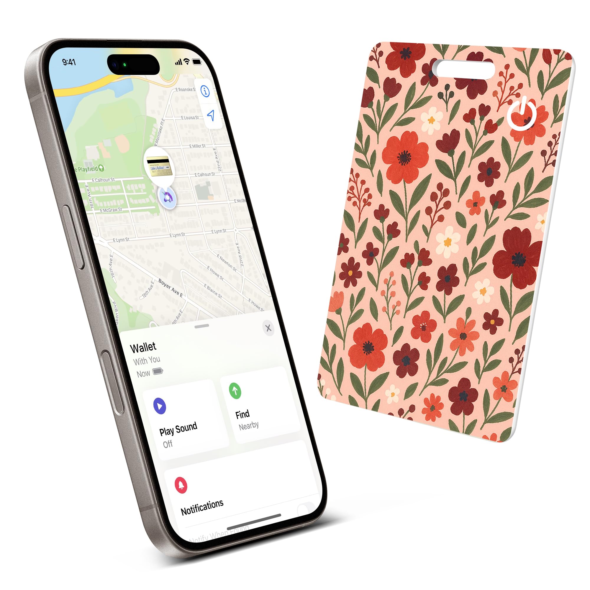Wallet Tracker Card,Smart Bluetooth Item Finder-Pink Flowers-image-49