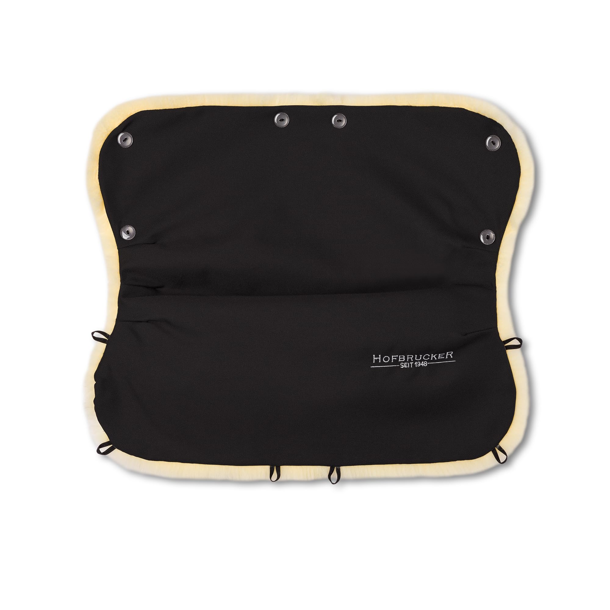 Hofbrucker Lammfell-Handwärmer/Muff für Kinderwagen, Buggy, Sportwagen & Radanhänger | wind- & wasserabweisend | echtes Lammfell (medizinisch gegerbt) | Knopfverschlüsse, universal | 54 × 24 cm