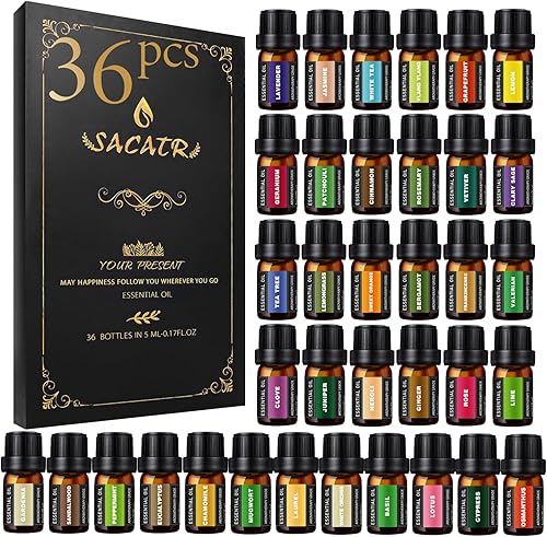 Juego de aceites esenciales perfecto para masaje, difusor, humidificador, masaje, velas y fabricación de jabón (36 x 0.2 fl oz)