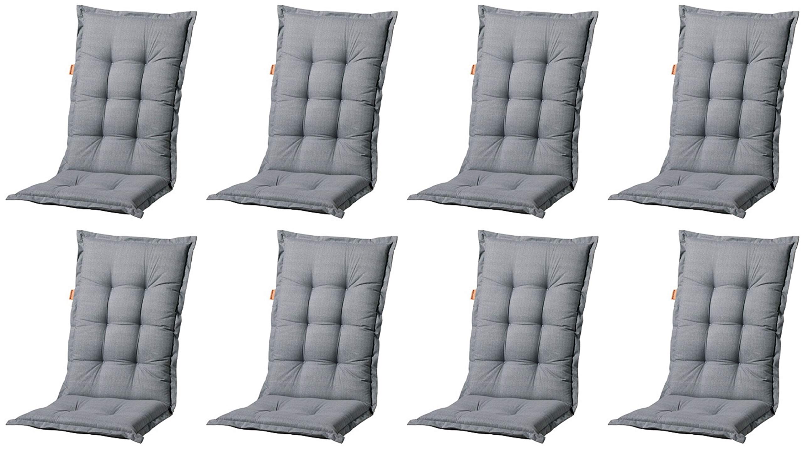 Madison Luxus Hochlehner Auflage A 046, Uni Grau, 120x50x8cm, 8er Set | Baumwollmischgewebe, Schaum-/Vliesfüllung