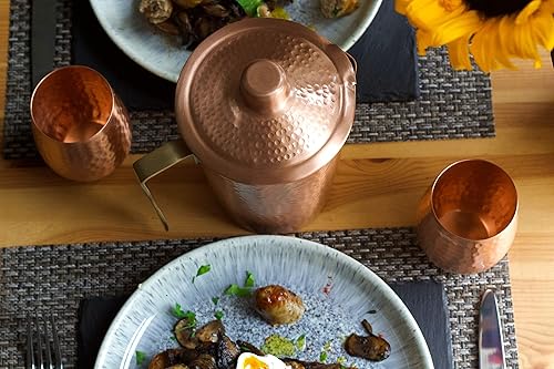 Miniatura 8 de Jarra de cobre con tapa - 44 onzas - Bebe más agua, reduce tu ingesta de azúcar y disfruta de los beneficios para la salud - Jarra martillada hecha