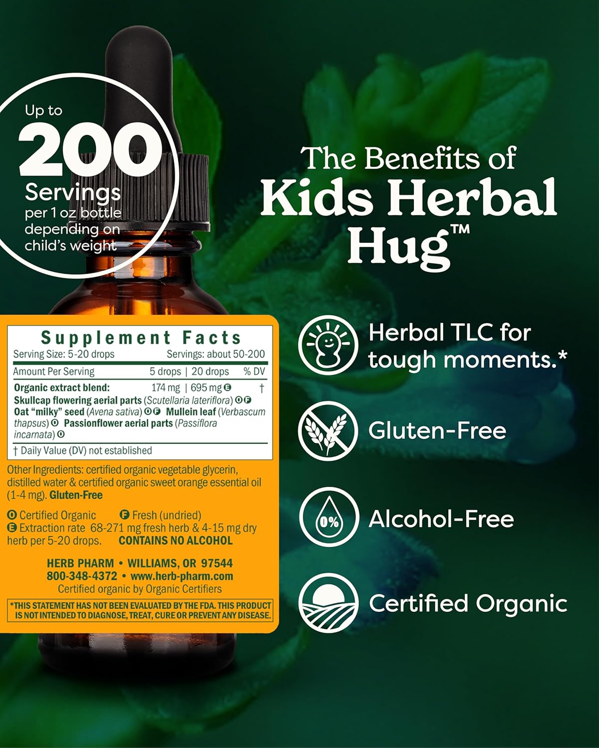 Herb Pharm Organic Kids Herbal Hug: Nervous System Support with Skullcap, Passionflower, Mullein & Oat Seed | Fast-Absorbing & Alcohol-Free, Kid-Friendly Taste, Extract for Kids, 1 oz* - Image 2
