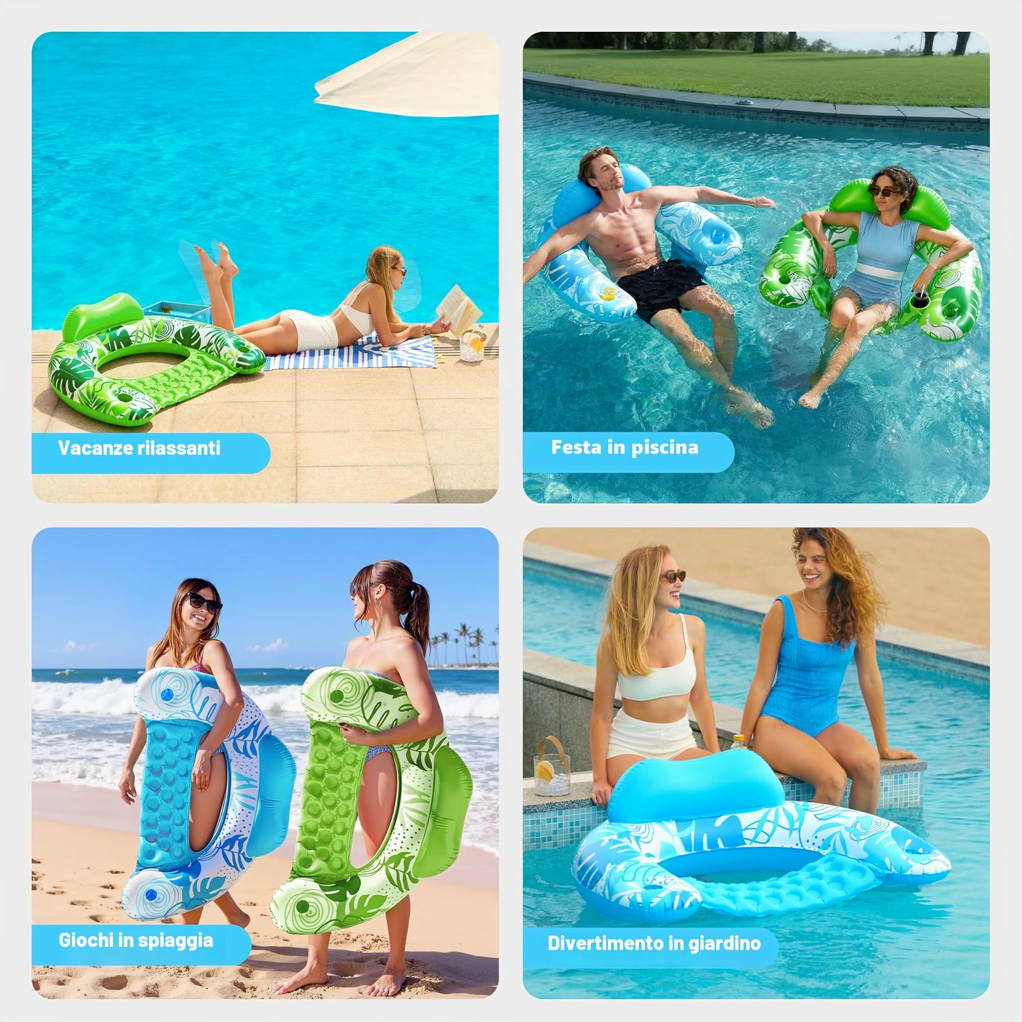 SLOOSH Gonfiabili per Piscina per Adulti, 2 Pezzi Sedie da Piscina con Portabicchieri, Sedia Gonfiabile Galleggiante, Perfetto per Festa Estiva in Piscina e Divertimento in Acqua