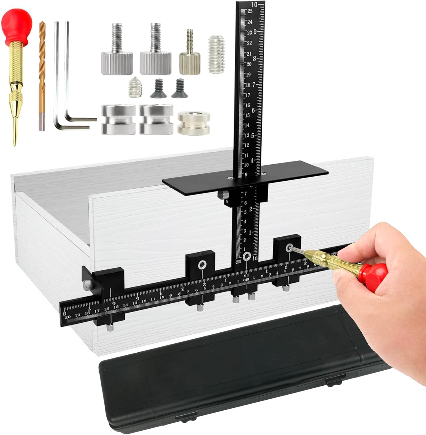 Cabinet Hardware Jig, Adjustable Cabinet Handle Jig Tool, Aluminum Alloy Cabinet Door Jig for Handles and Pulls, Cabinet Hardware Template Tool for Installation of Door, Drawer, Knobs