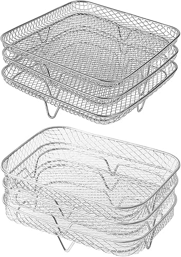 Miniatura 3 de Pzzsdato Estante apilable para freidora de aire, 3 unidades, torre rectangular de 5.31 x 7.68 pulgadas, cesta de acero inoxidable, accesorios para