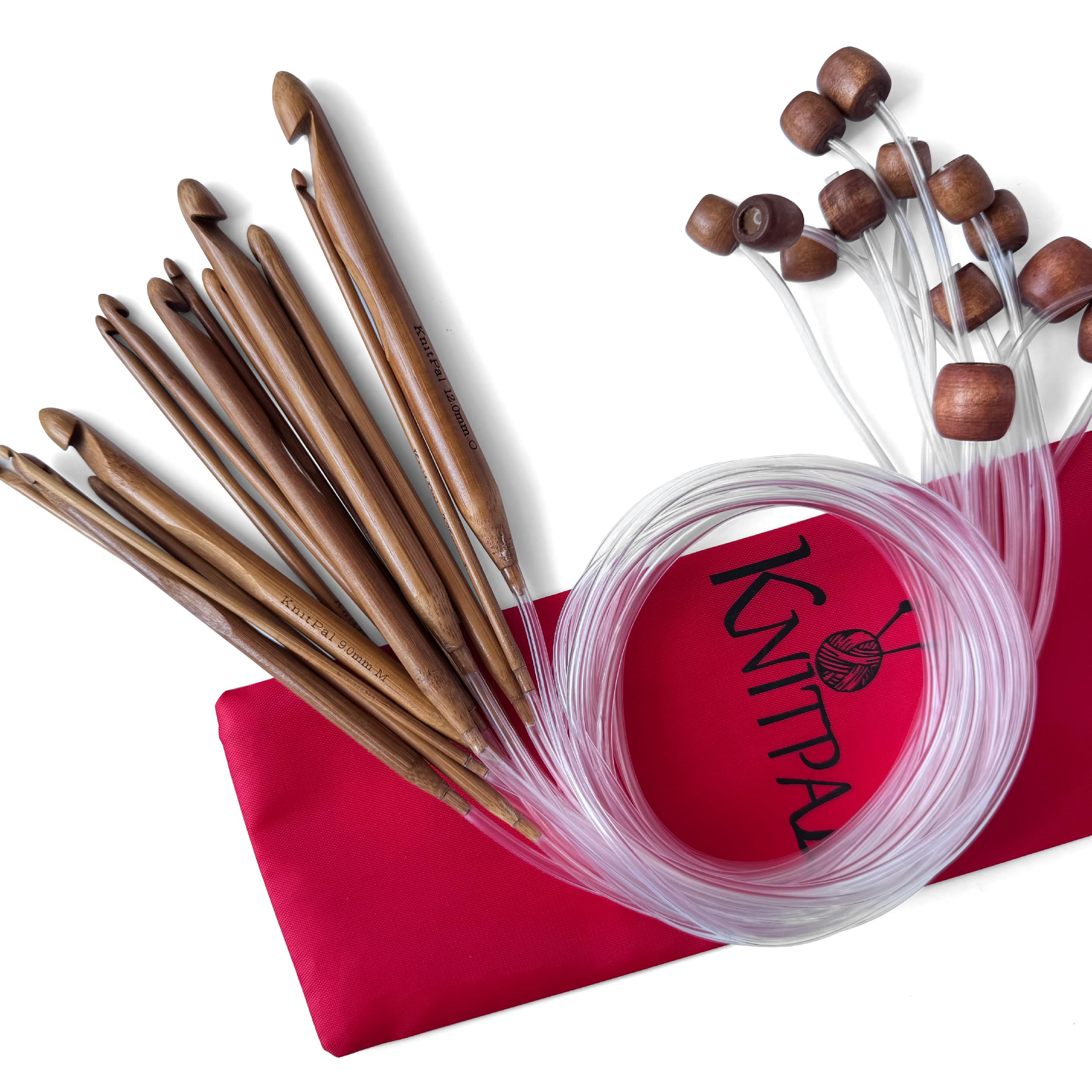 KnitPal 24-inch(60cm) Flexible Afghan Cabled Hooks Kit (3 Free Patterns), 14 US Sizes from D to O (3-12mm),for Tunisian Crocheting, for Beginners and Experts