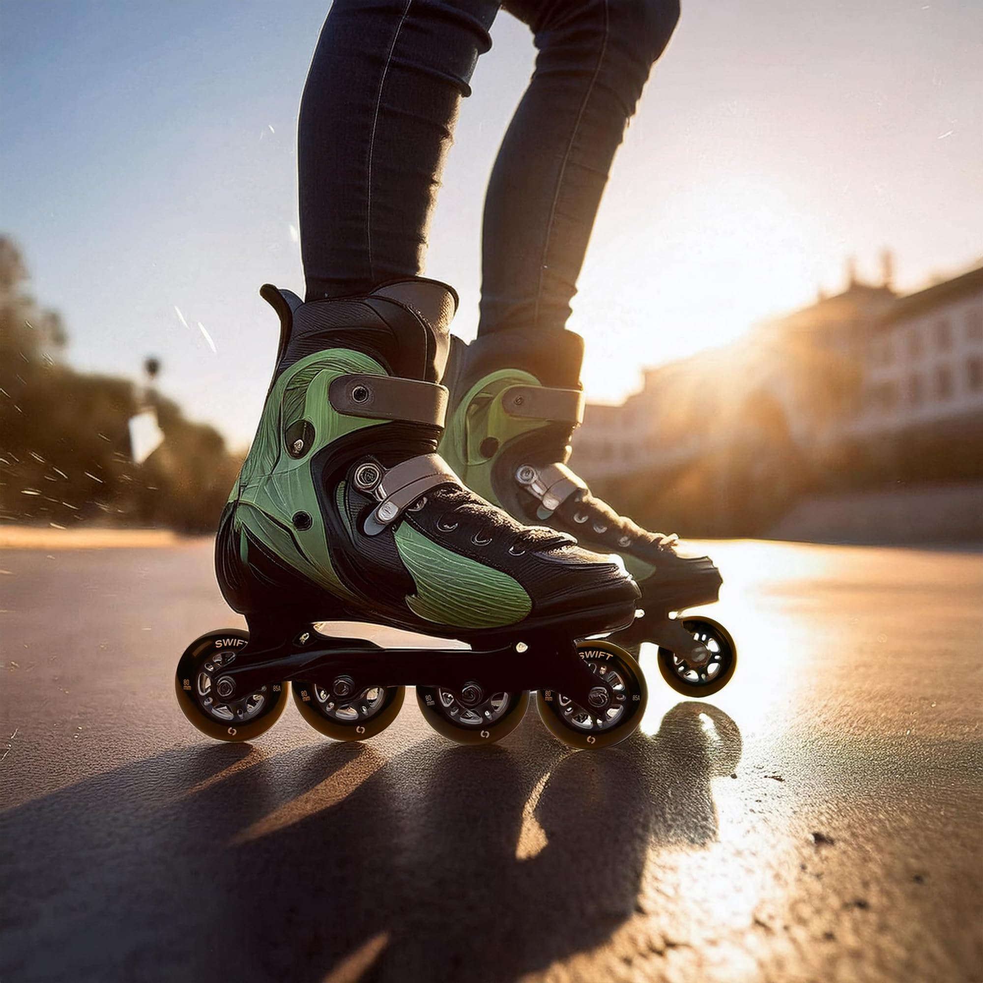 Switch Ruote per roller, 8 pezzi, 80 mm, 85 A/68 mm, 88 A, con cuscinetti ABEC 9, in linea, colore nero