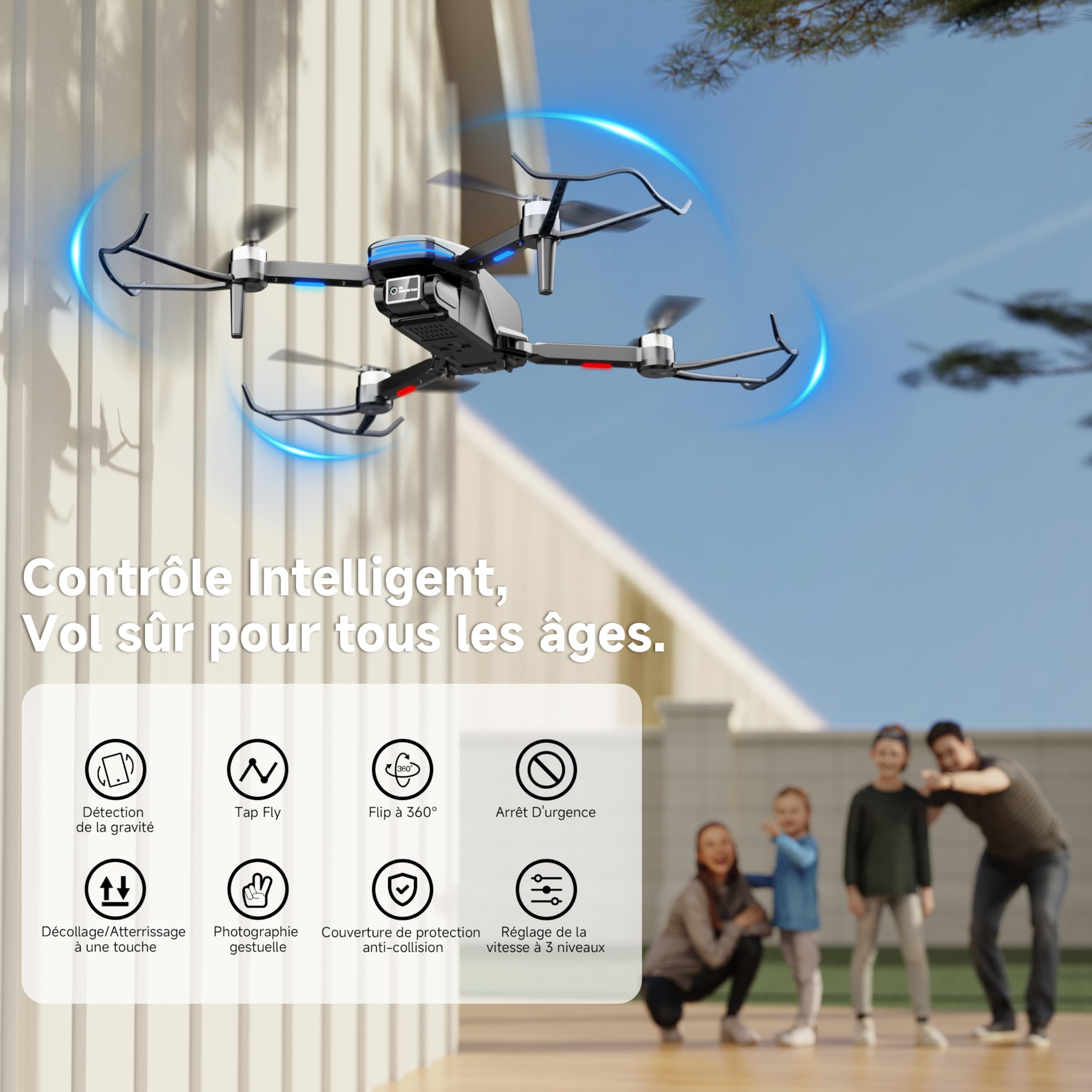 PLEGBLE Drone avec caméra 4K pour enfants, mini drone pour adultes – Moteur sans balais, FPV RC drone avec Wi-Fi 5G, maintien d’altitude, 3D flip, mode sans tête, trajectoire de vol – Cadeau jouet pou