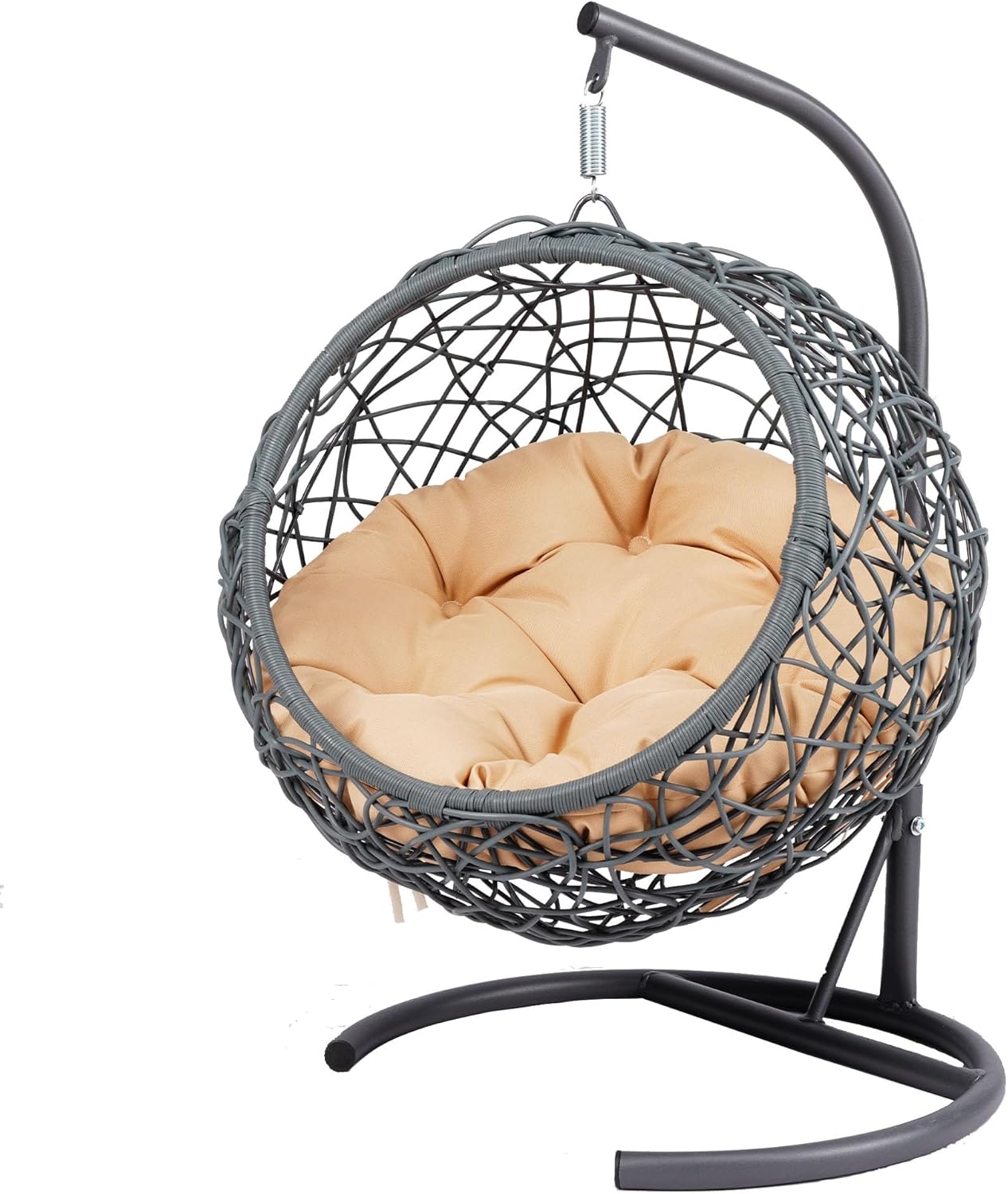 Cat Swing Bed with Stand & Cushion, Cats Egg Chair with Rattan Wicker Appearance, Indoor Hanging Swinging Cat Bed for Cats, Small Dogs, and Small Animals (Yellow)