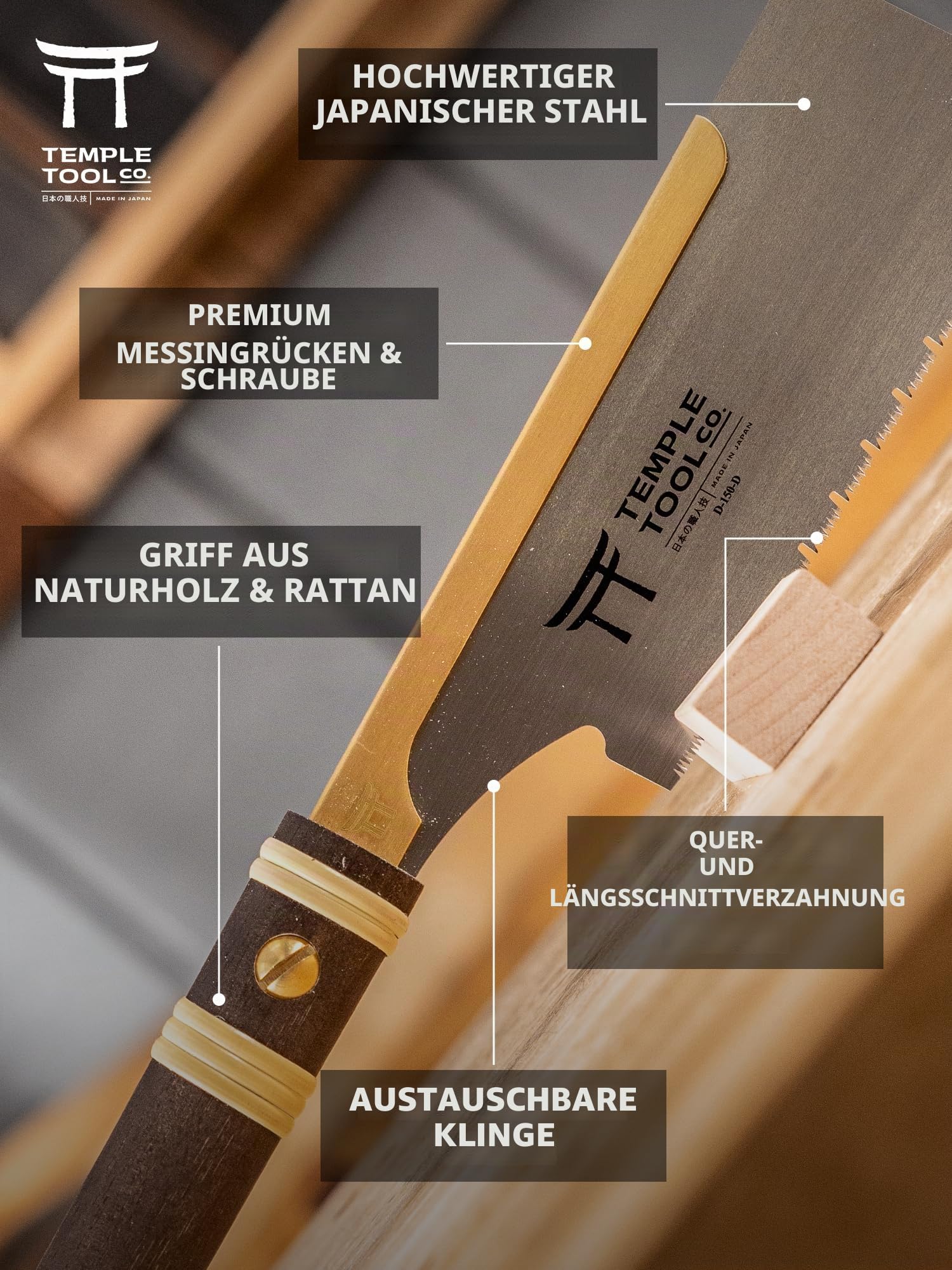 Japanische Zugsäge Dozuki 6 Ripcut Querschnitt Schwalbenschwanzsäge Temple Tool Co.