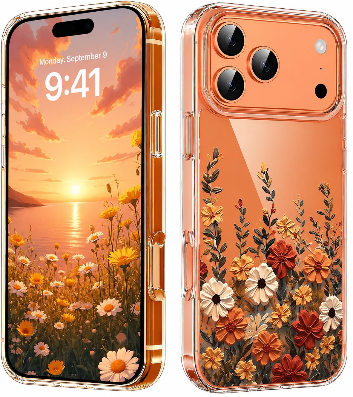 Elzzi Clear Transparent Cover for iPhone 17 Pro Max Case Shockproof Case Floral Design Full Camera Protection Shockproof PC Covers Transparent Flower Cover for Girls & Women-image-22