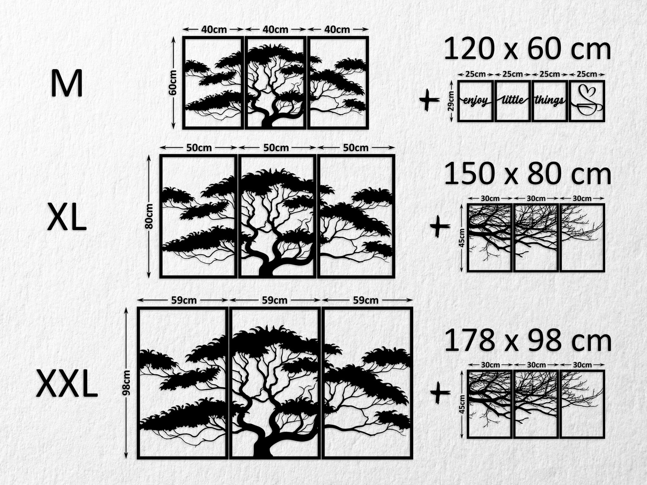 Kajaro Bonsai Quadro da Parete Legno 3 pezzi, 1780x980 mm