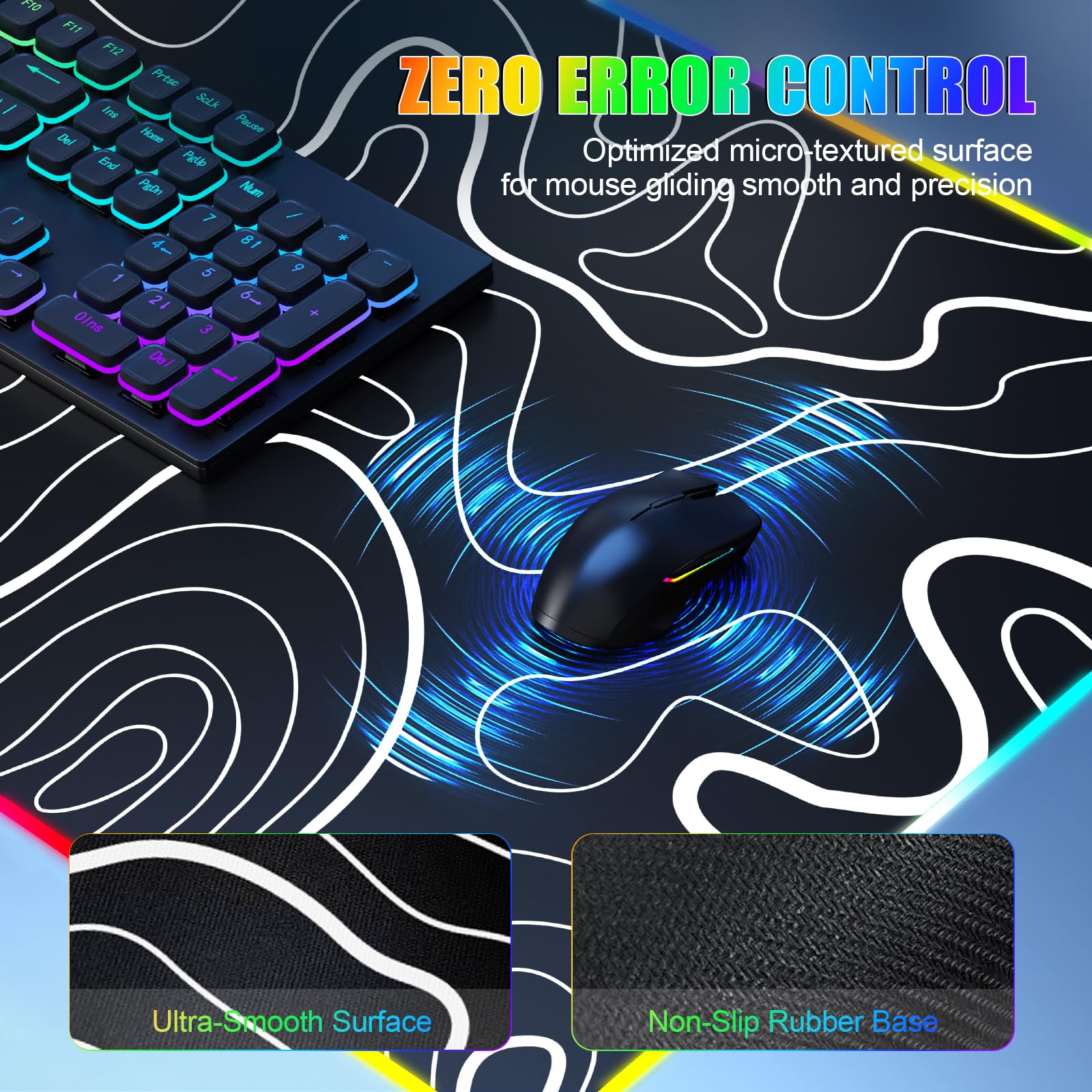 Tappetino per mouse con supporto per telefono, tappetino da scrivania con ricarica wireless, tappetino per mouse da gaming RGB Home Office grande tappetino da scrivania con superficie ultra liscia