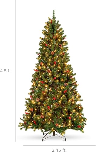 Miniatura 7 de Best Choice Products Árbol de Navidad artificial de abeto preiluminado de 4.5 pies con bisagras con 398 puntas, 22 piñas, 22 bayas, 150 luces, base