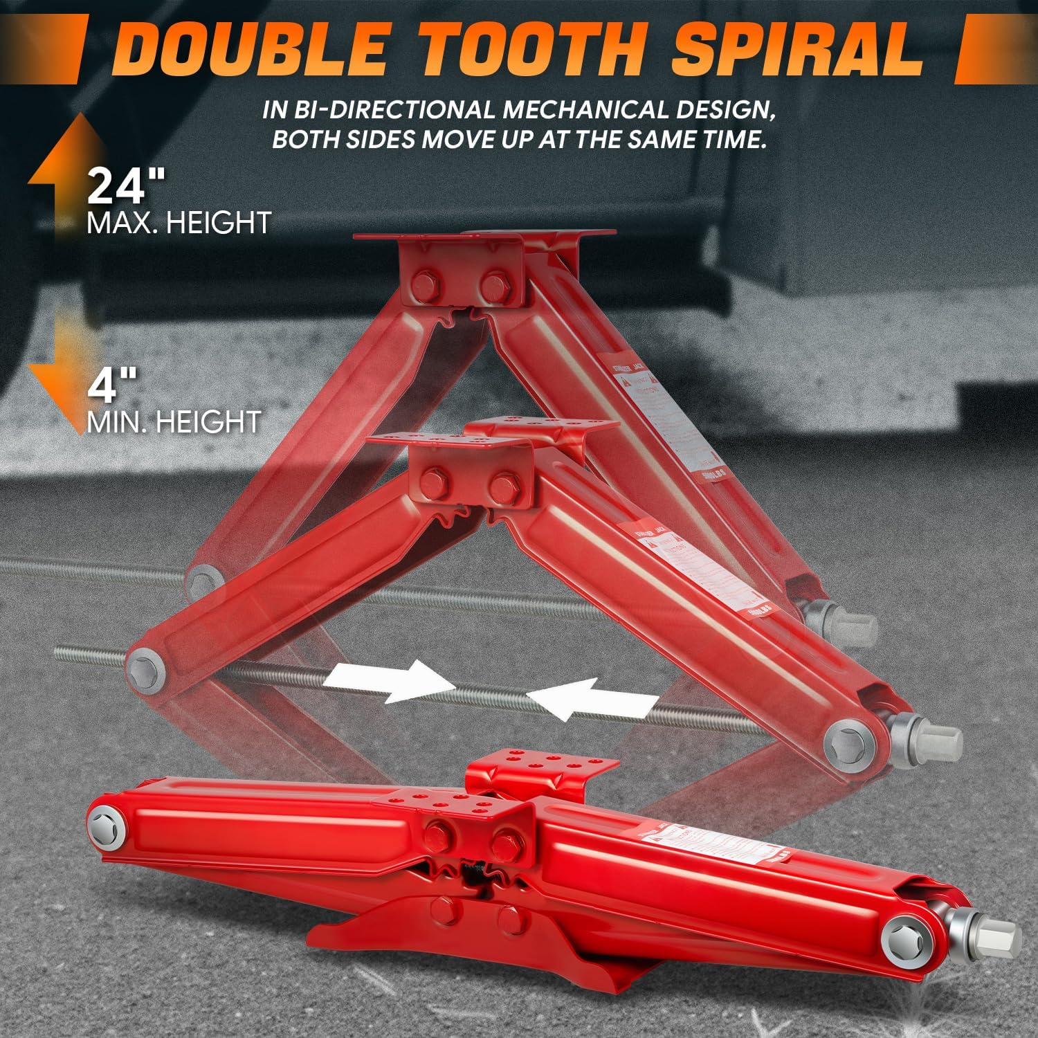 4pcs 5000lbs RV Trailer Stabilizers & Levelers: Scissor Jacks with Quick-Turn Speed Handle, Height Range 4" to 24" CAAP-TOLS-SJK-5K-4P-RD