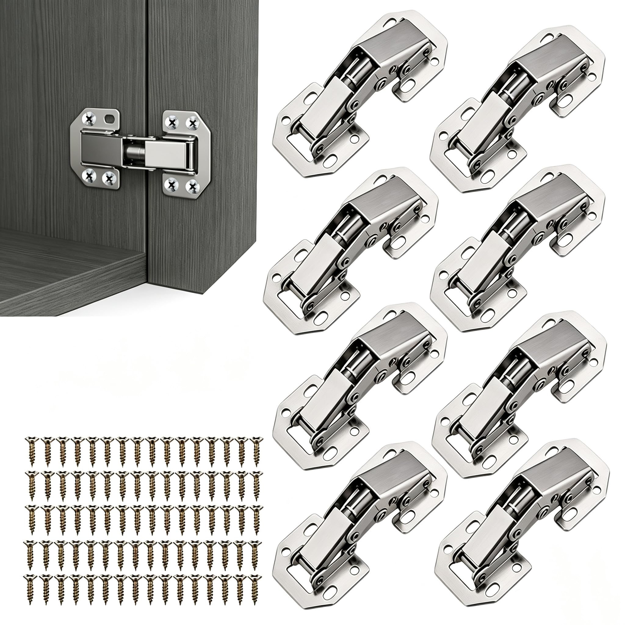 8Pcs Cabinet Hinges Kitchen Cupboard Hinge Smooth Slow Closure with Screws