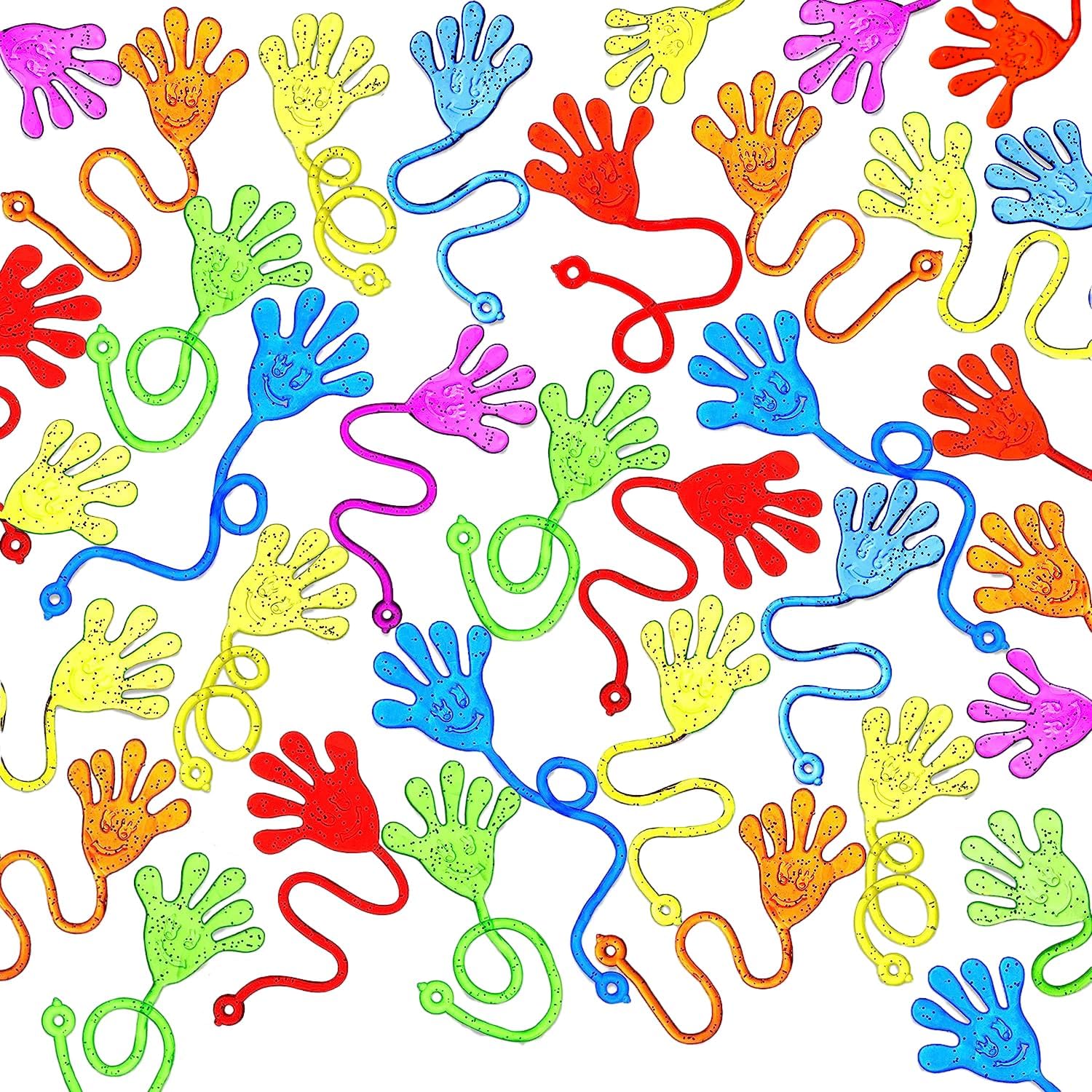 JOYIN 48Pcs Glitter Sticky Hands Party Favors, Party Favors Set for Kids, Holiday Traditions, Classroom Treasure Box Carnival Prizes Bulk Pinata Stuff Mini Toys, Goodie Bags