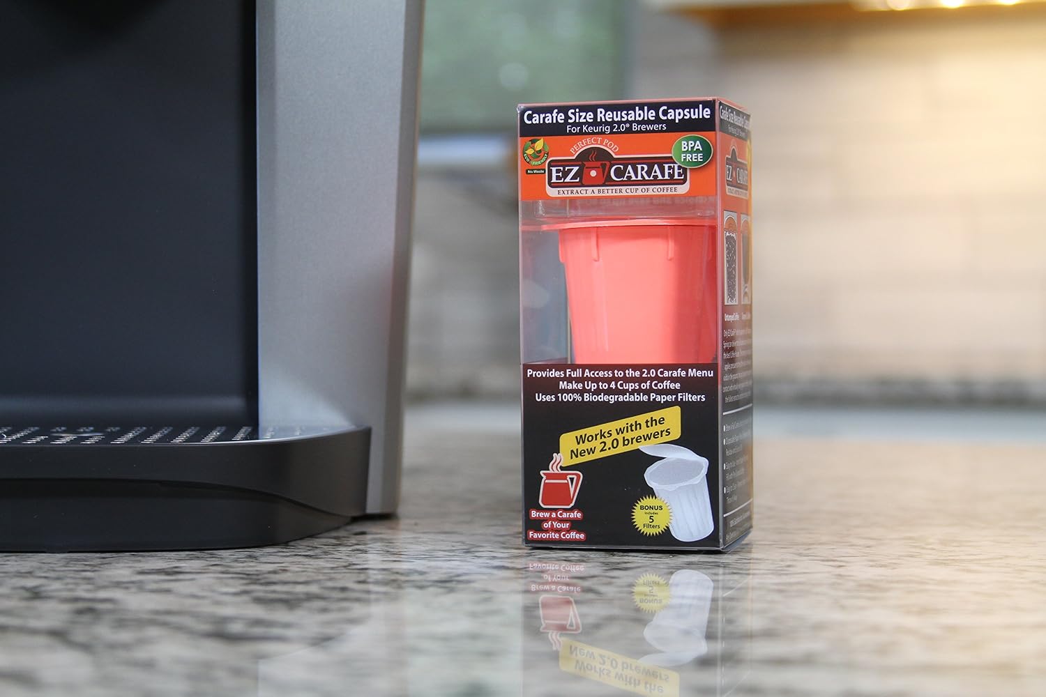 EZ-Carafe Reusable K-Carafe Pod - Compatible with Keurig 2.0 Coffee Makers such as K200, K250, K350, K450, K500, K550, K575, and Keurig K 2.0 Thermal Carafe, Eco Friendly, BPA Free