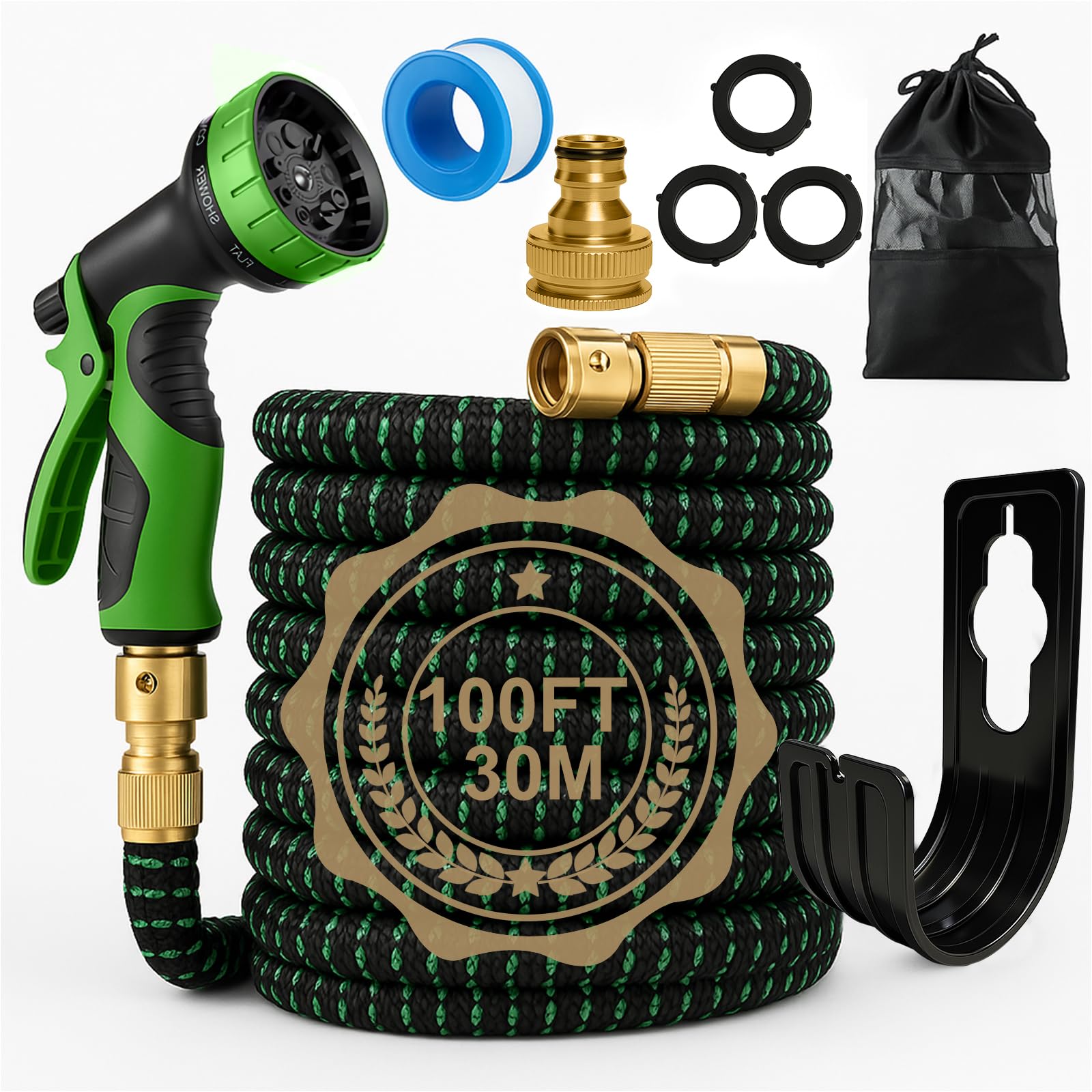 Tubo Acqua Giardino 30m con 10 Modalità di Irrigazione - Compatibile con Rubinetti 1/2" & 3/4" | Design Antigoccia per Innaffiatura, Lavaggio Auto e Cura del Verde