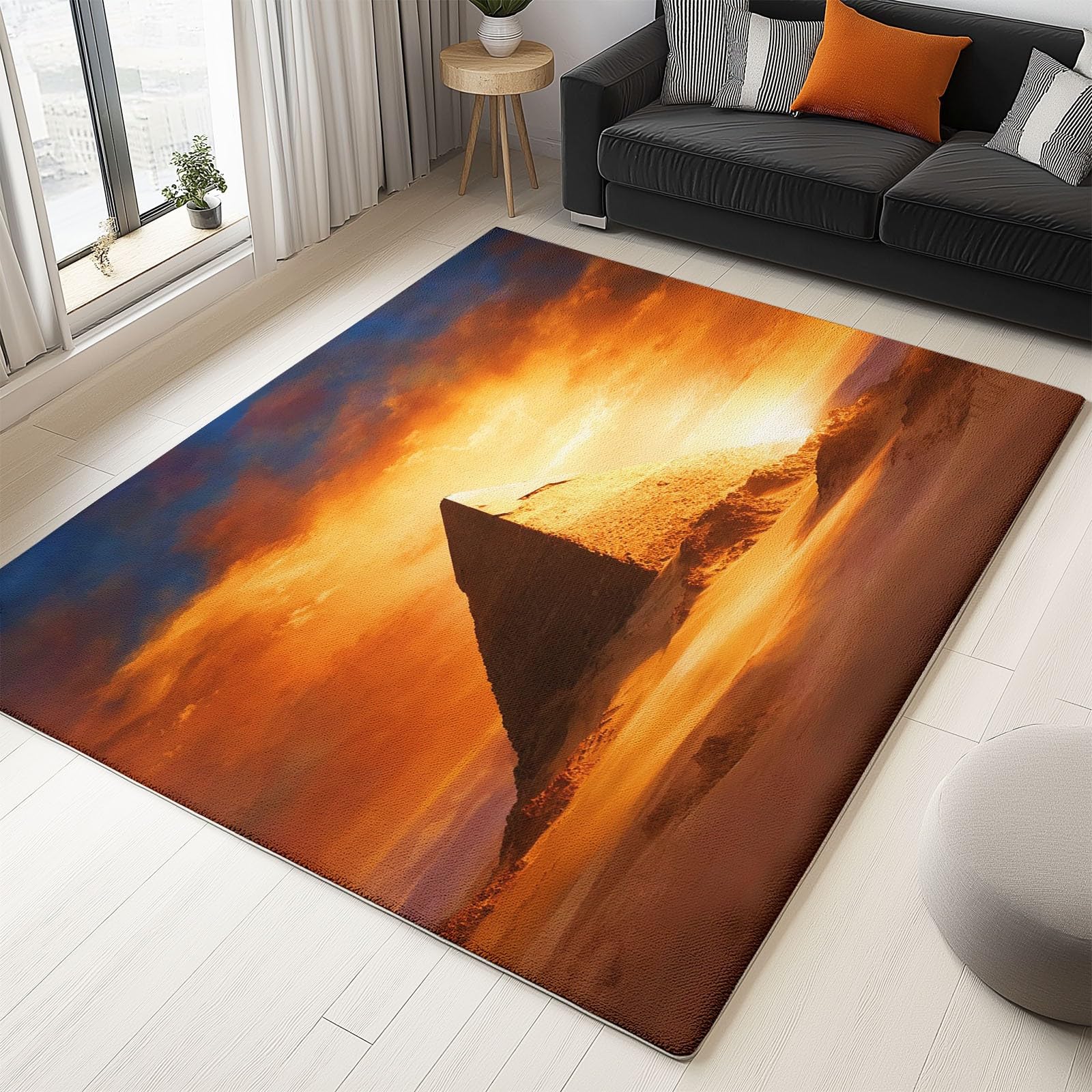 Tapis chambre et descente de lit jaune 120x180 cm paysage désert pour salon