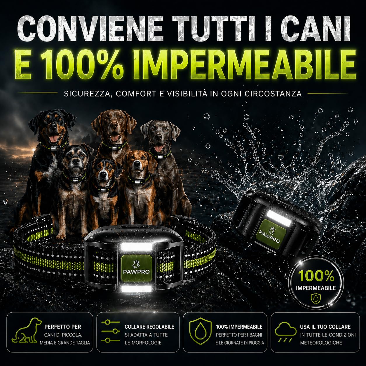 PAWPRO Collare di Addestramento, Conforme Nuova Legge Italiana Benessere Animale, Portata XXL 3 km, Modalità Luce Notturna, BIP Vibrazione Potenziata, Adatto Tutti Cani, Impermeabile (1 Collare)