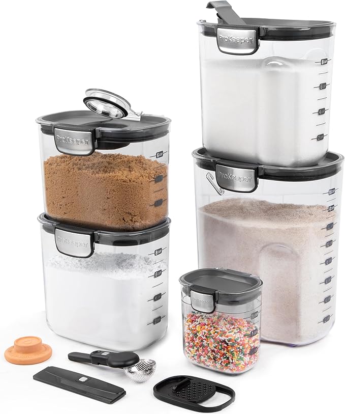 ProKeeper+ 9 Piece Clear Plastic Airtight Food Flour and Sugar Baker's Kitchen Storage Organization Container Canister Set with Magnetic Accessories