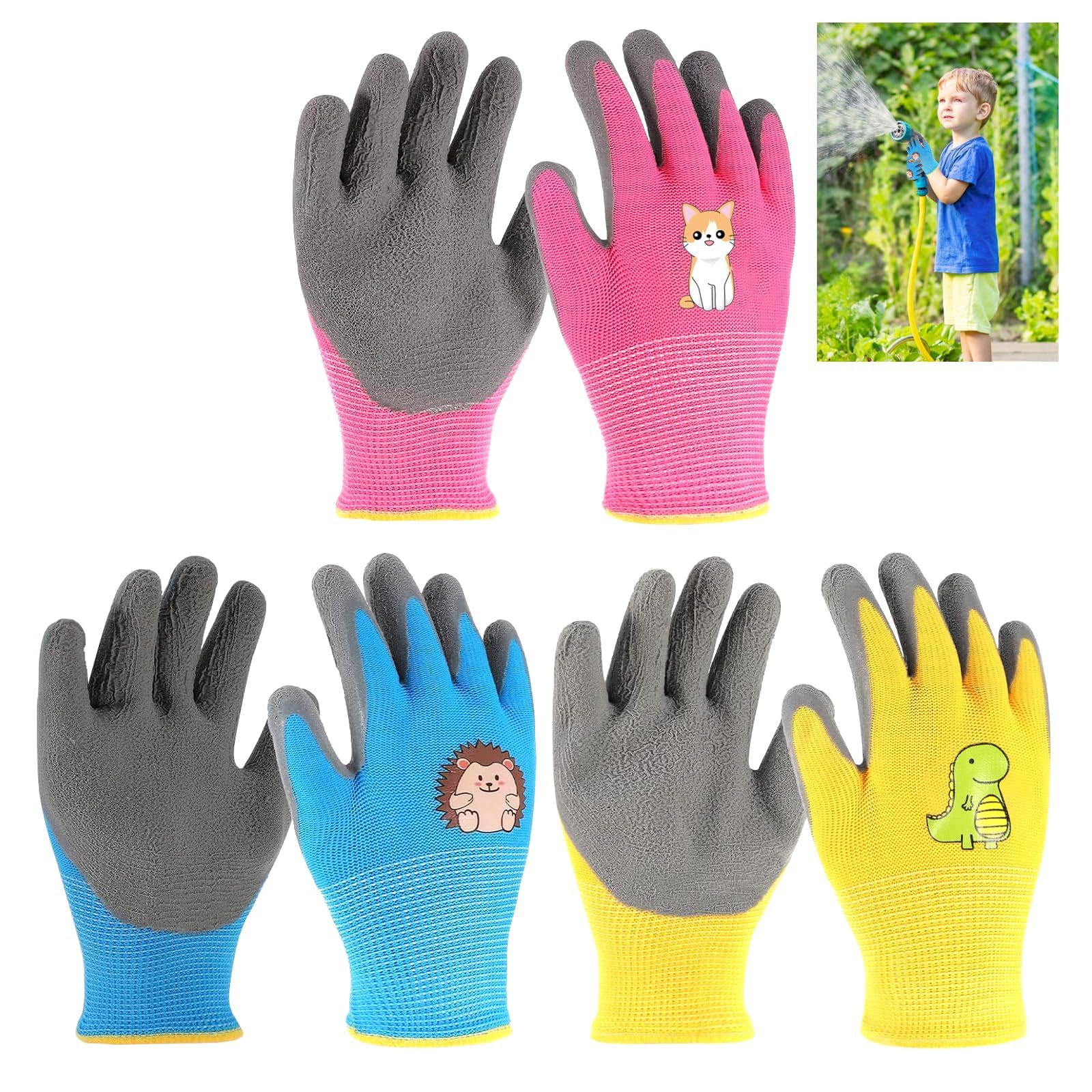 PENCHUAN 3 Paar Gartenhandschuhe für Kinder 2-4 Jahre,Kinder Arbeitshandschuhe mit Latexbeschichtung,Rutschfeste Schutzhandschuhe Gartenhandschuhe,Kinderhandschuhe für Gartenarbeit Junge Mädchen