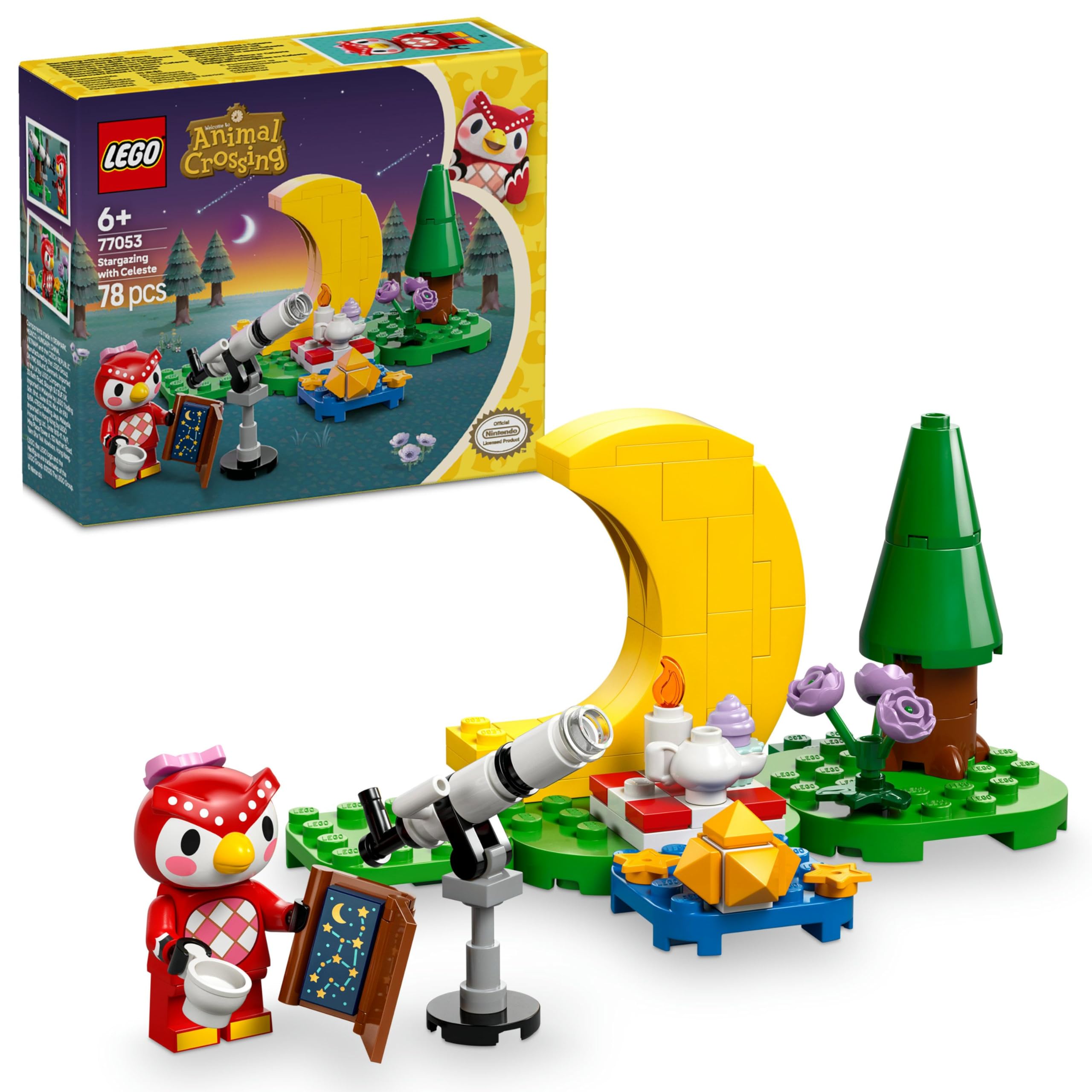 LEGO Animal Crossing Celeste ile Yıldız Gözlemleme 77053, 6 Yaş ve Üzeri Astronomi Meraklısı Kız ve Erkek Çocuklar için Oyuncak Yapım Seti, Rol Yapma Oyunu, Doğum Günü Hediyesi Fikri (78 Parça)