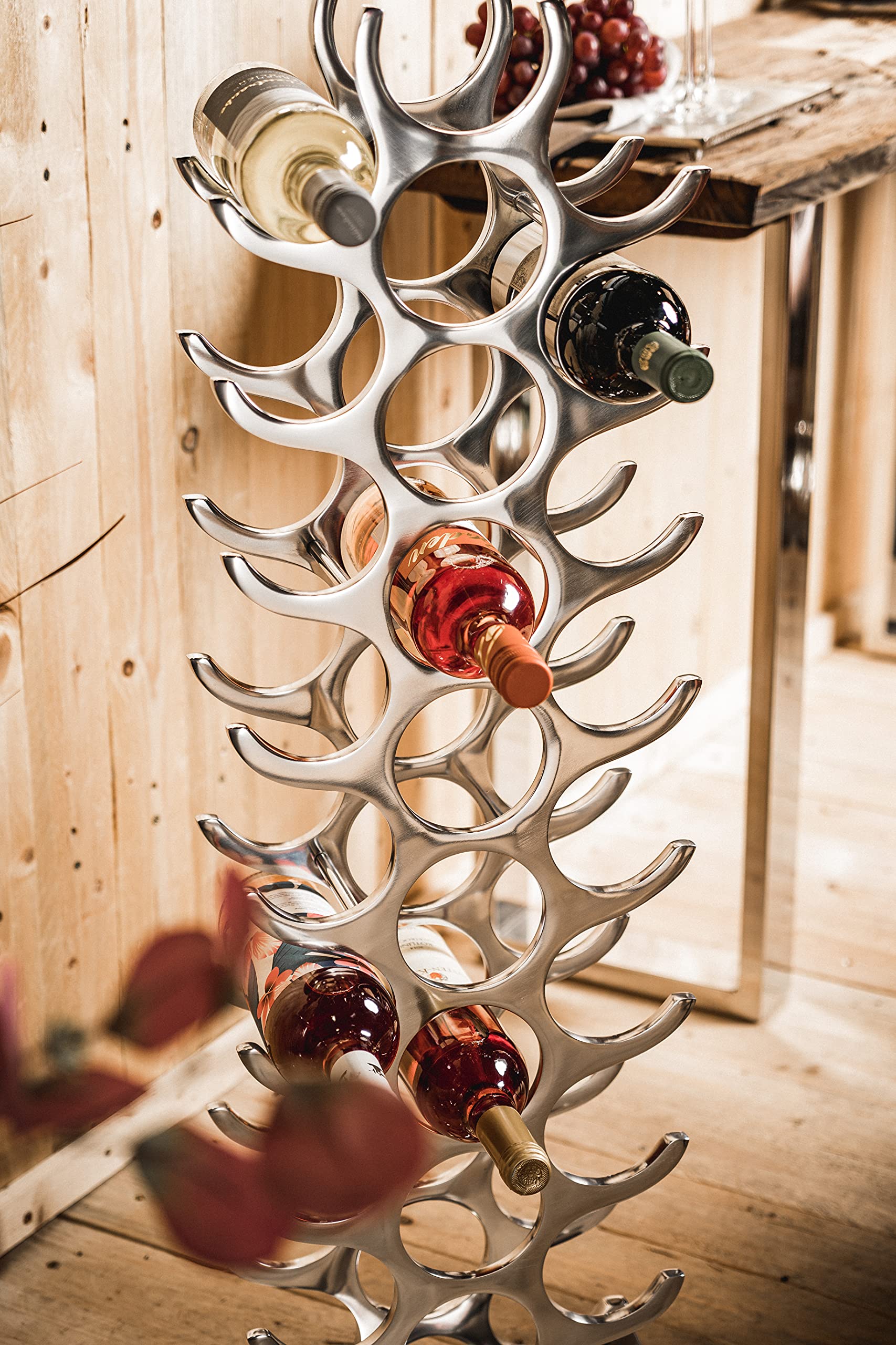 MichaelNoll Botellero para botellas de vino, de aluminio plateado de lujo, estante moderno de metal, soporte para botellas de champán, vino y champán, 101 cm XXL