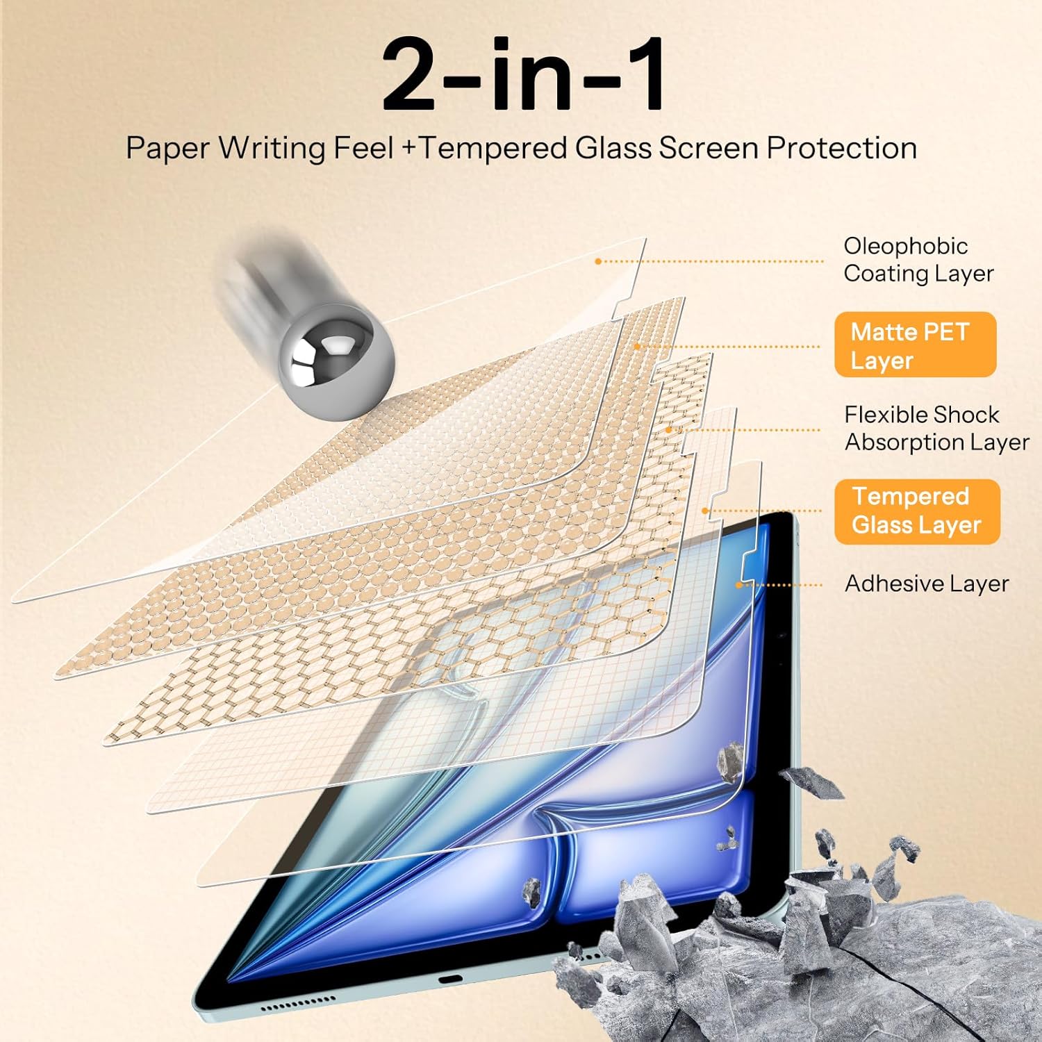 SPARIN Paper Glass Screen Protector for iPad Air 11 Inch M3/M2 (7th/6th Generation, 2025/2024), 2 Pack Tempered Glass Matte Film with Easy Installation Tray, Write Like on Paper, Apple Pencil Support - Image 5