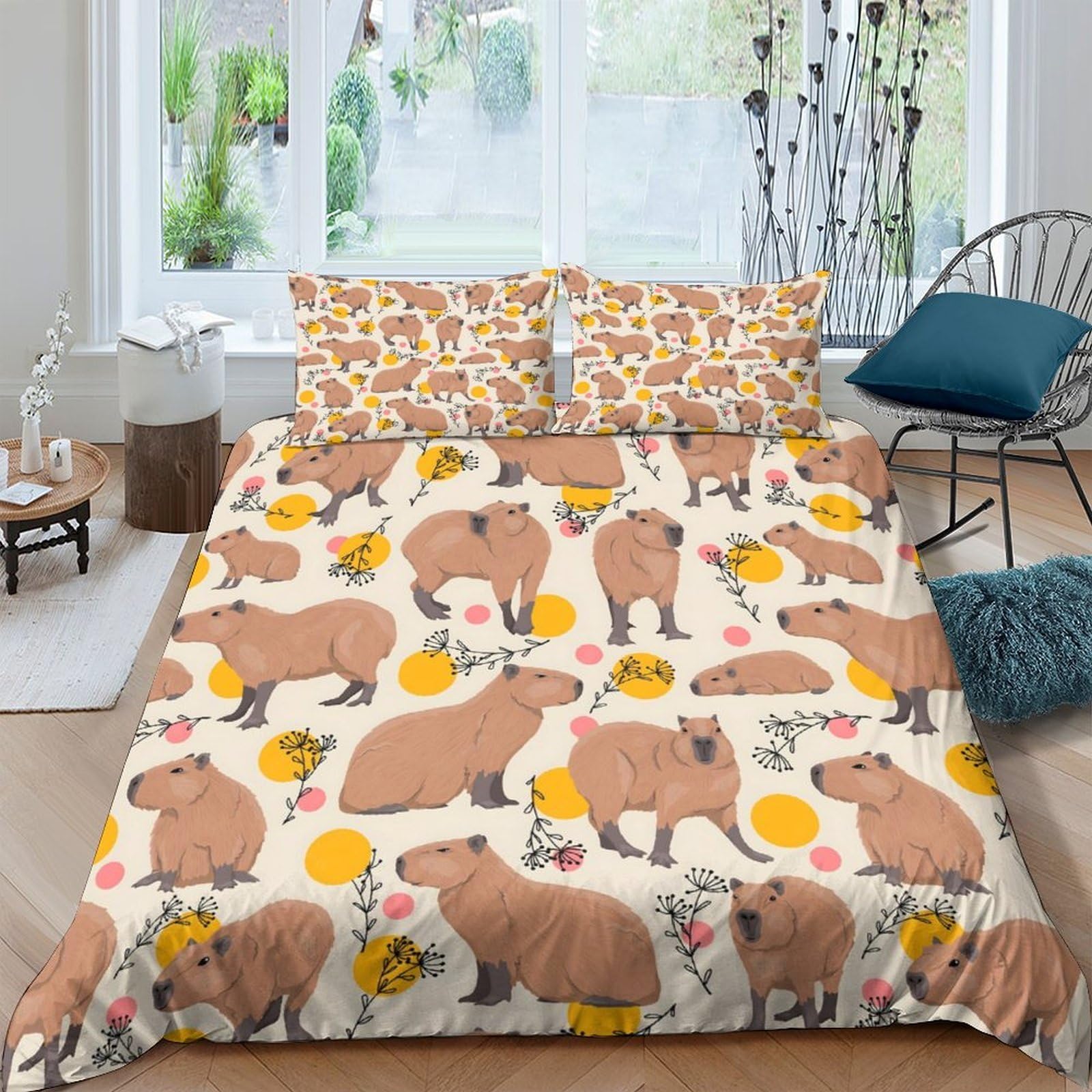 Ctjqhvkz Style-3 3D Printed Capybara Fruit Fitted Sheet Microfiber Soft Animal Print Mattress Cover For Bedroom Dorm Decor Single（135X200cm）